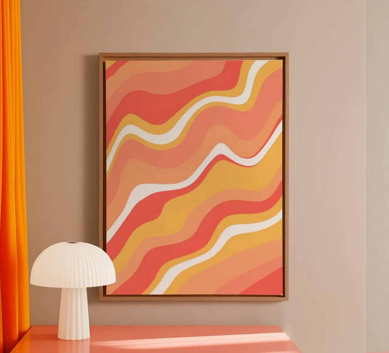 Warm Wave Abstract - Arte retrò a vortice arancione e rosa tela con Cornice a cassetta da homdeco