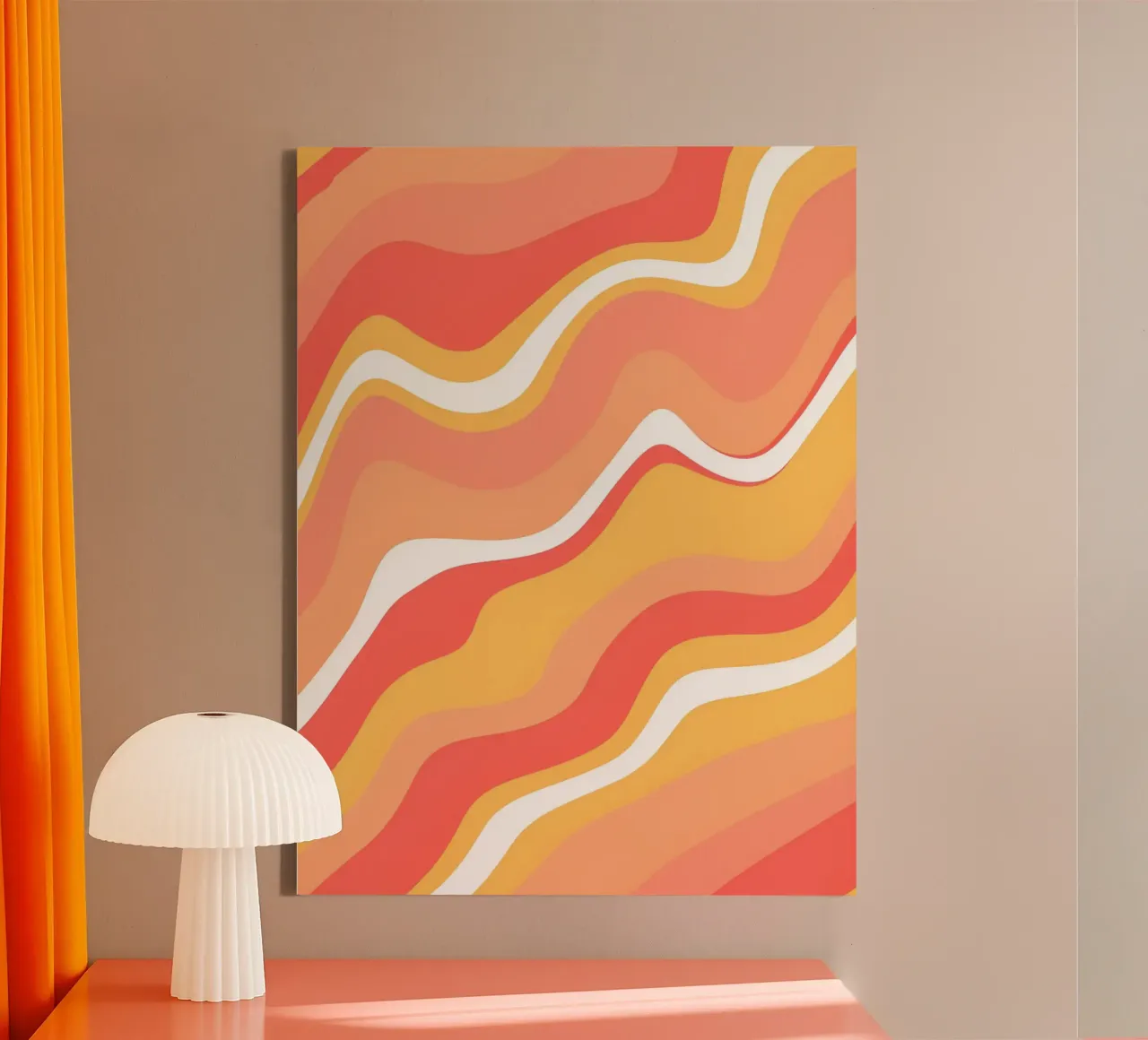 Warm Wave Abstract - Arte retrò a vortice arancione e rosa tela con Cornice a cassetta da homdeco