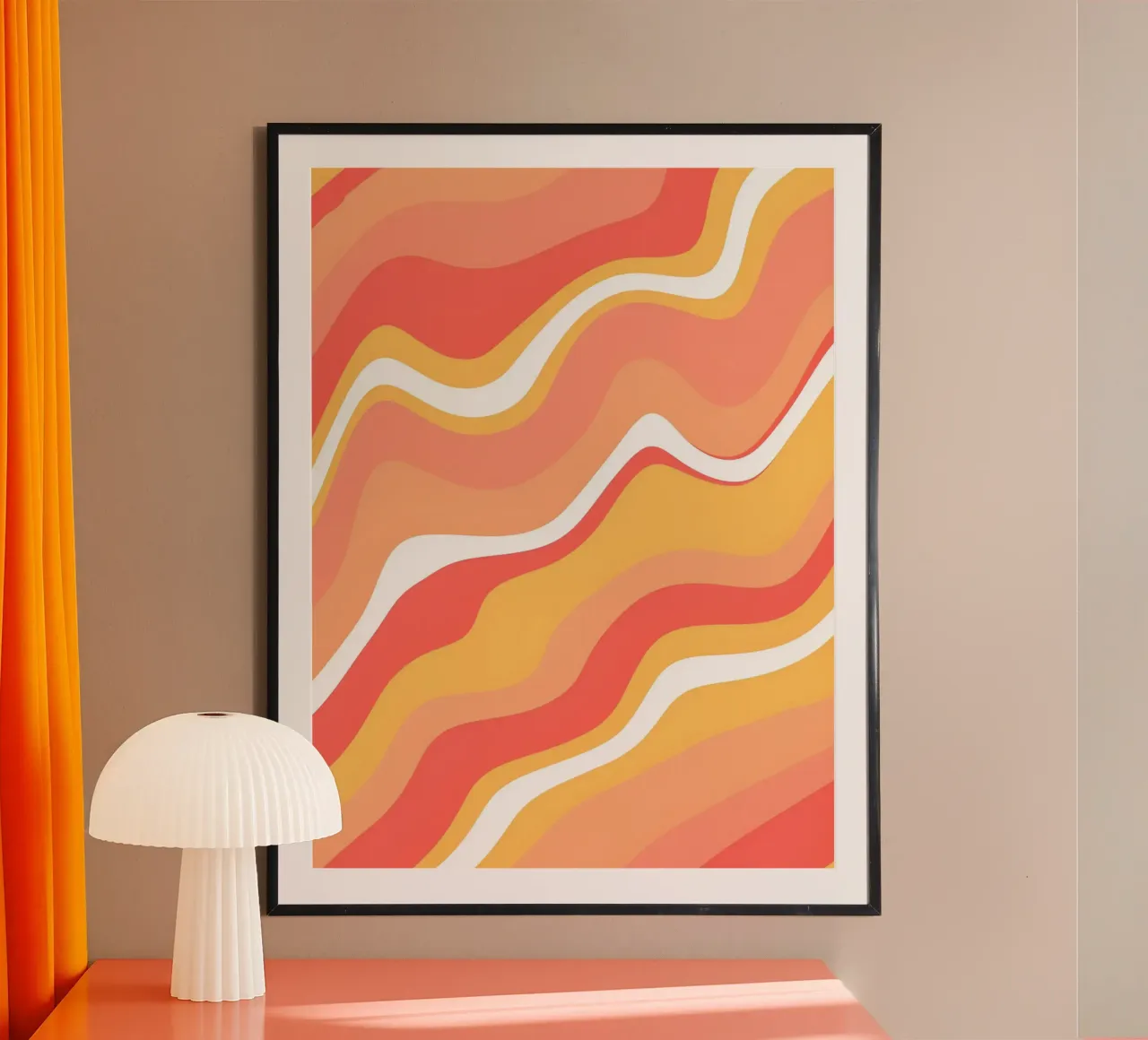 Warm Wave Abstract - Arte retrò a vortice arancione e rosa poster da homdeco