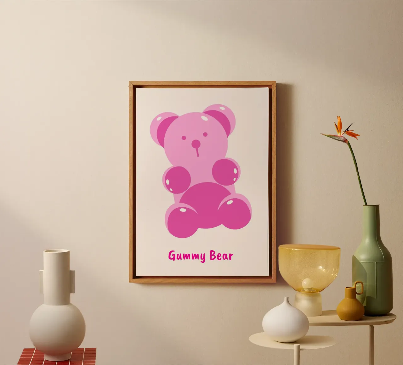 Roze gummibeer Pop Art - Zoet & Modern Digitale Print canvas met Baklijst van homdeco