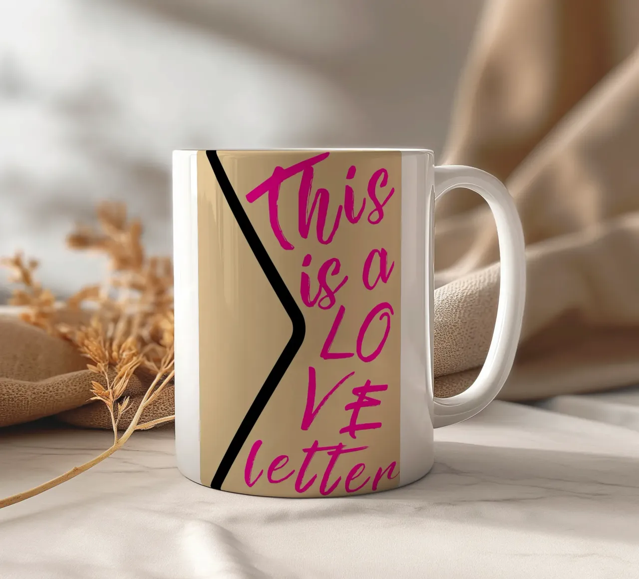 "Dit is een liefdesbrief" Roze Script Art Print keramische mok van homdeco