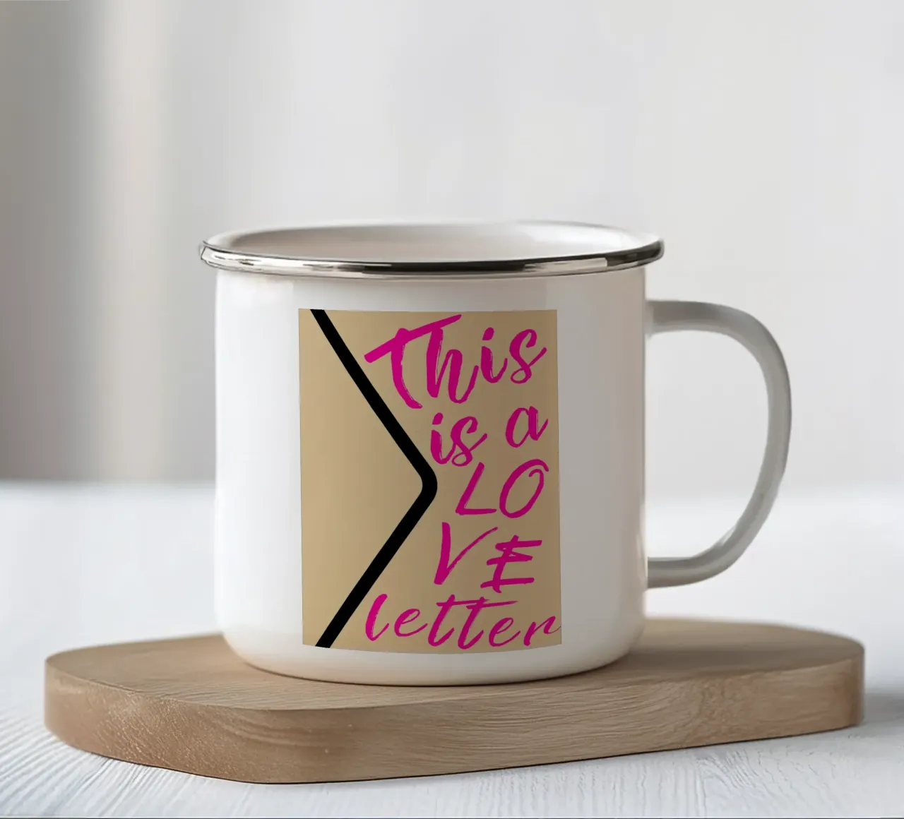 "Dit is een liefdesbrief" Roze Script Art Print emaille mok van homdeco