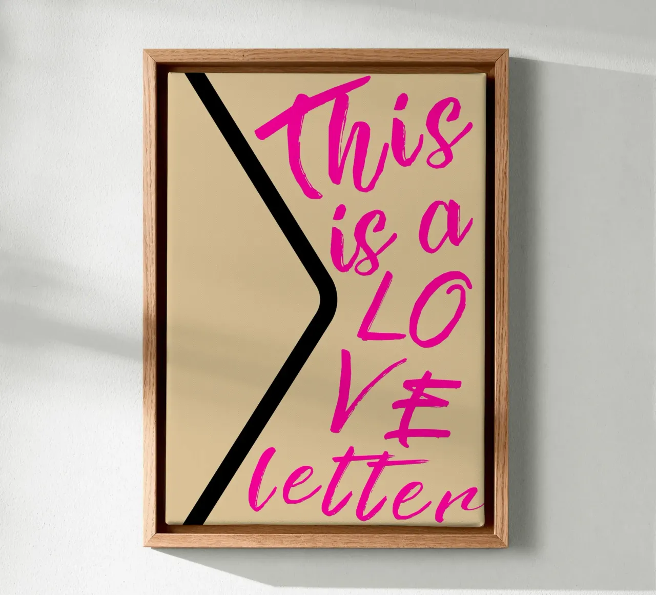 "Dit is een liefdesbrief" Roze Script Art Print canvas van homdeco