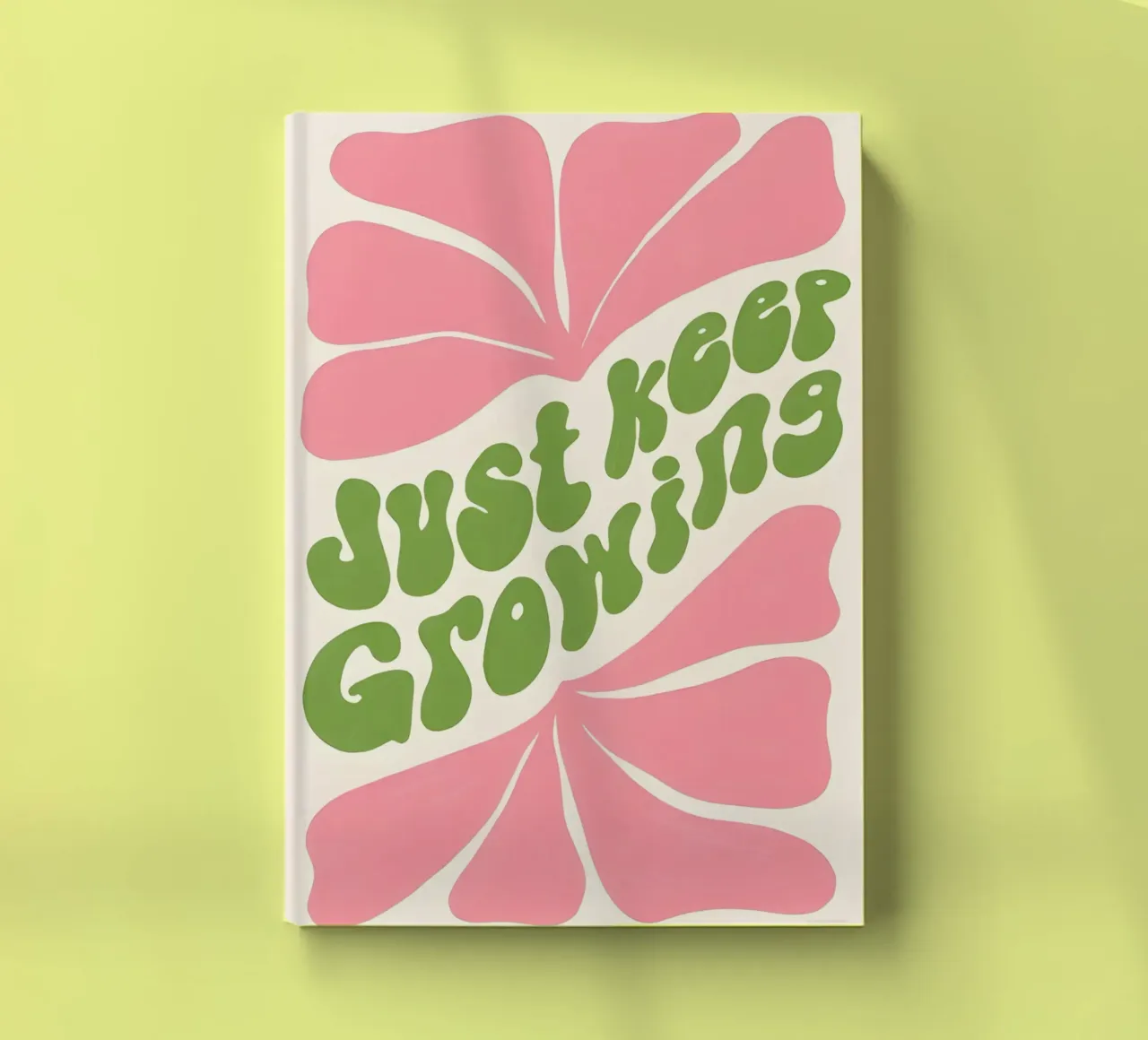 "Just Keep Growing" Retro Bloom Print - Pink & Green Art notebook by homdeco