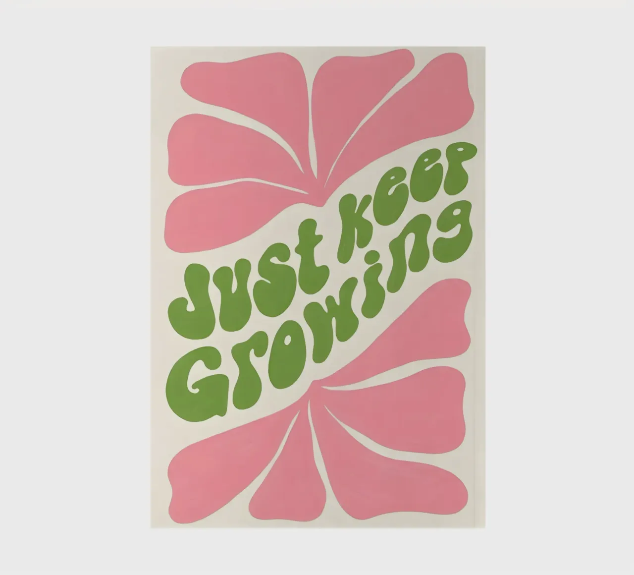"Just Keep Growing" Retro Bloom Print - Pink & Green Art notebook by homdeco