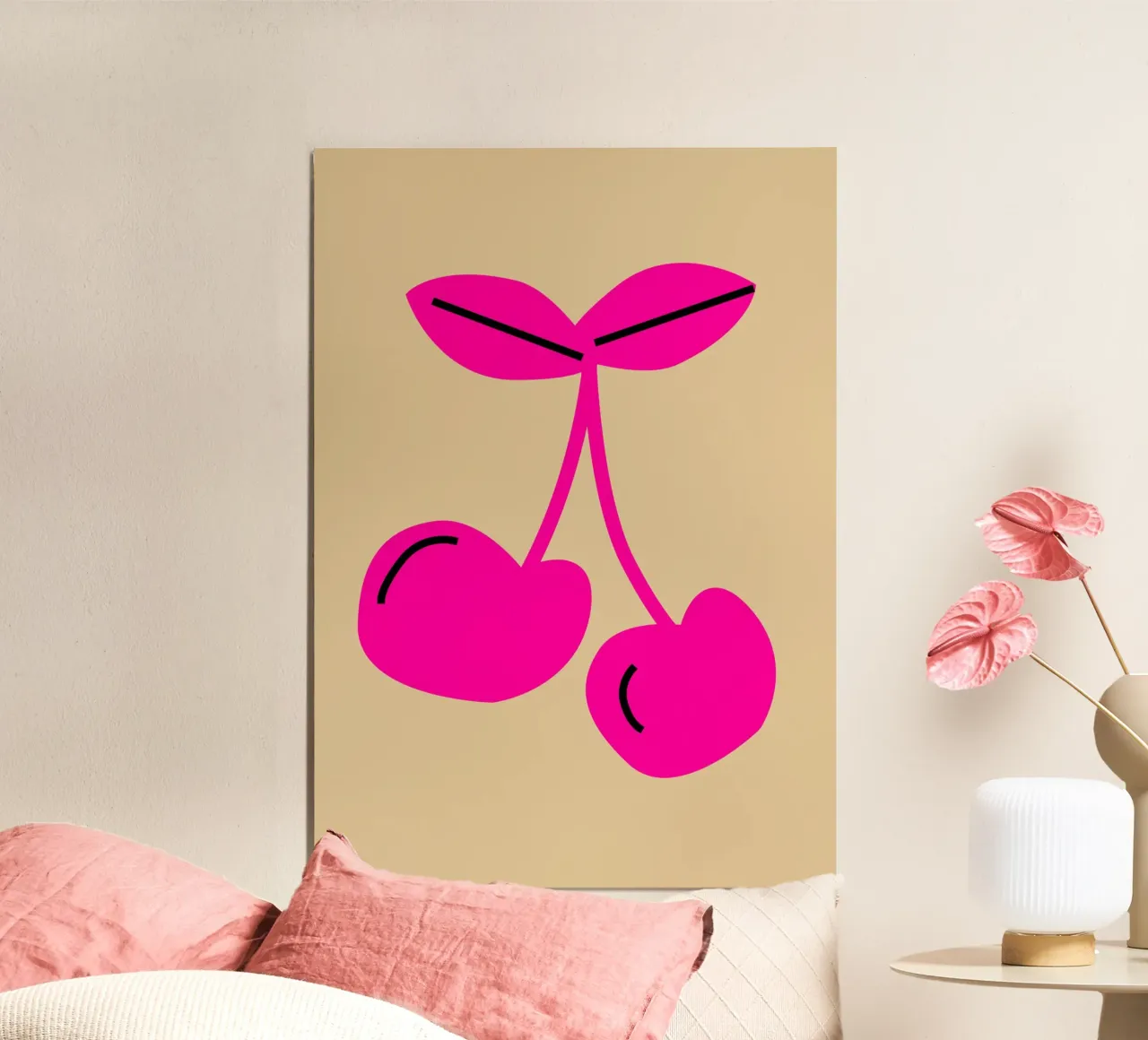 Hot Pink Cherry Pop Art - Design minimalista della frutta poster con telaio in plastica da homdeco