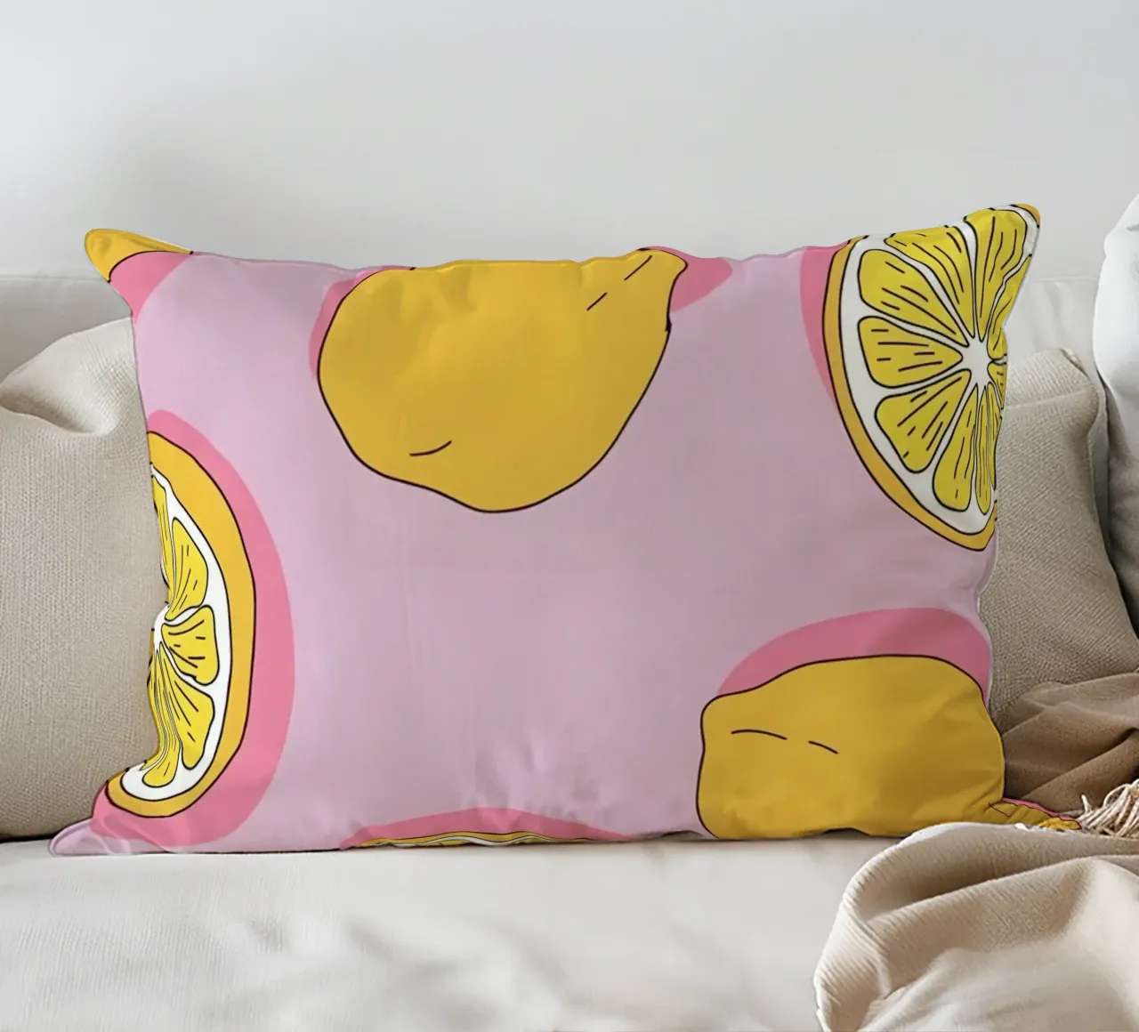 Zesty Lemon Pop Art Pattern - Impression d'agrumes rose et jaune coussin de homdeco