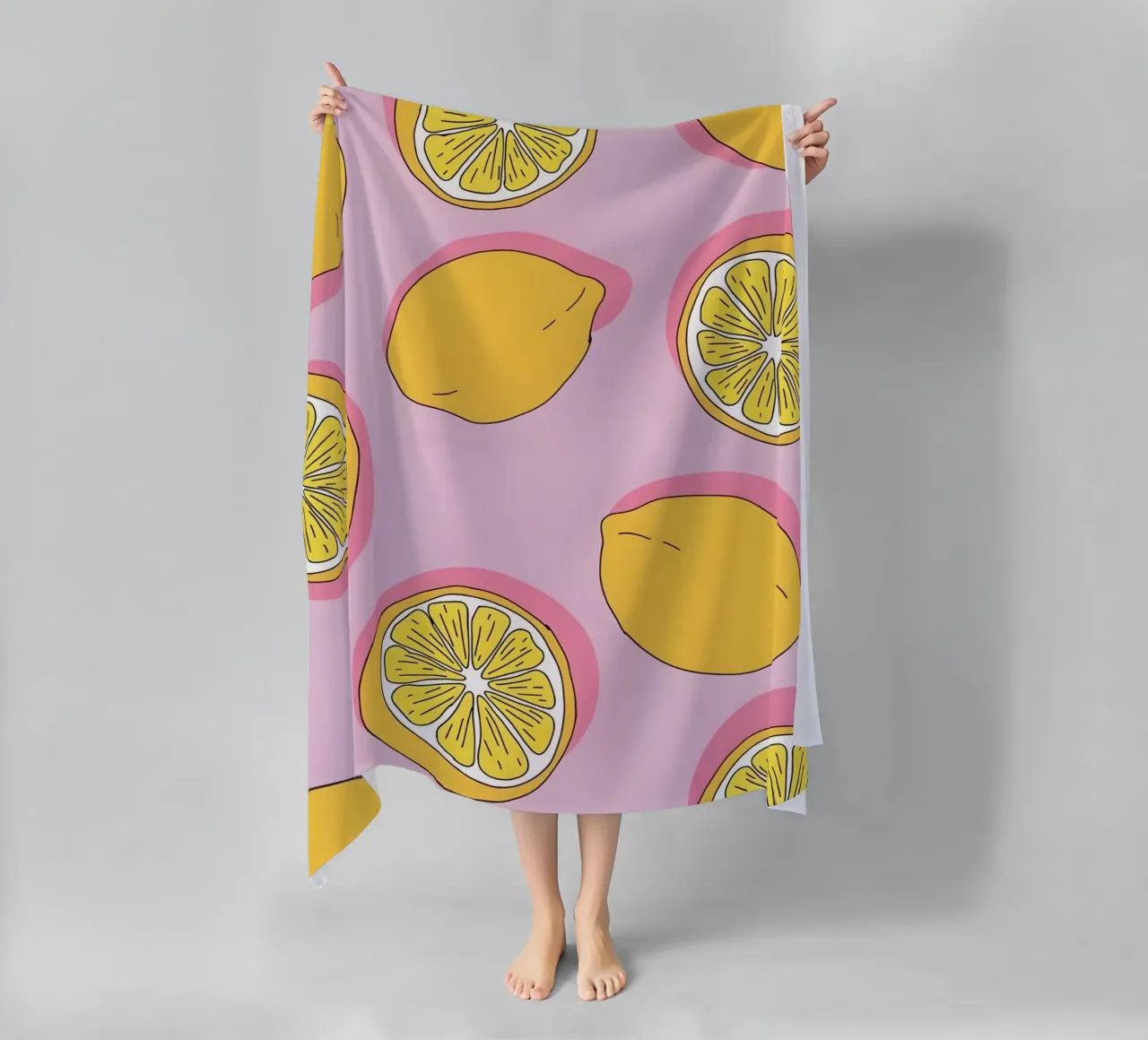 Zesty Lemon Pop Art Pattern - Impresión de cítricos rosa y amarillo toalla de playa de homdeco