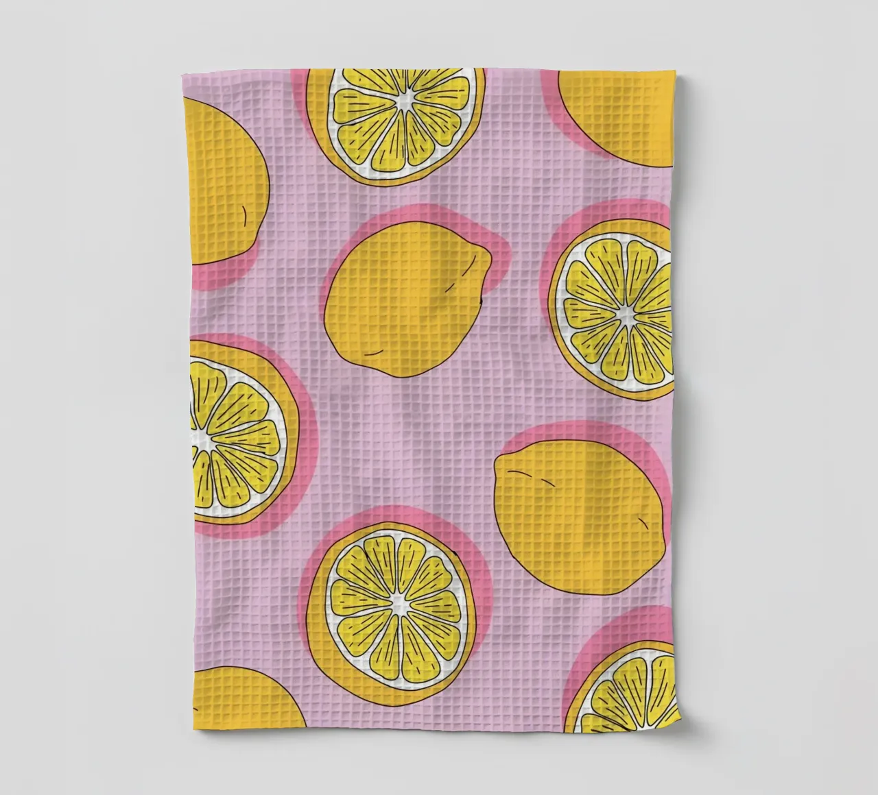 Zesty Lemon Pop Art Pattern - Impresión de cítricos rosa y amarillo paño de cocina de homdeco