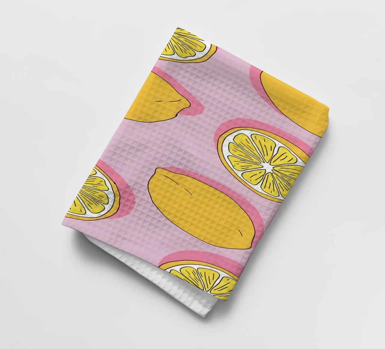 Zesty Lemon Pop Art Pattern - Impresión de cítricos rosa y amarillo paño de cocina de homdeco