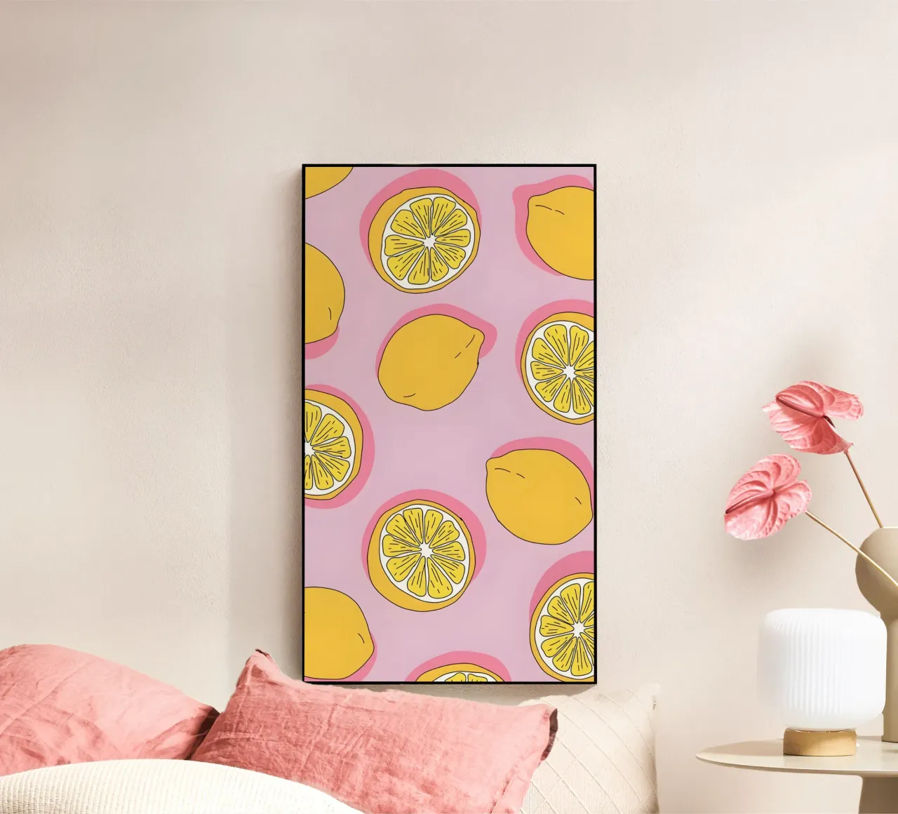 Zesty Lemon Pop Art Pattern - Impresión de cítricos rosa y amarillo metacrilato de homdeco