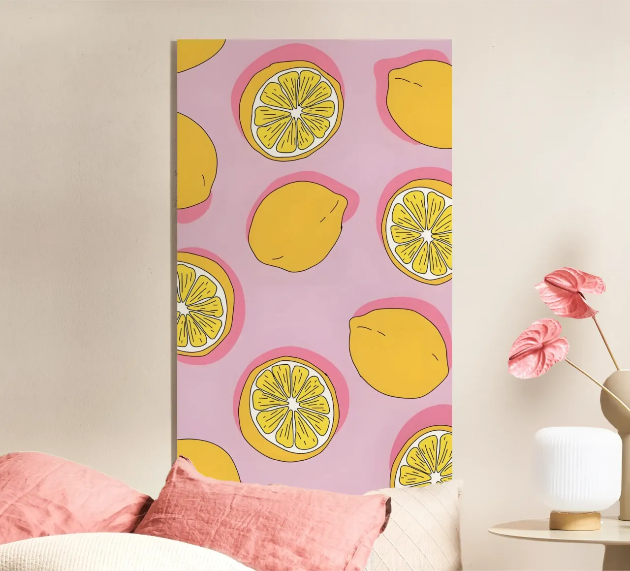 Zesty Lemon Pop Art Pattern - Impresión de cítricos rosa y amarillo metacrilato de homdeco