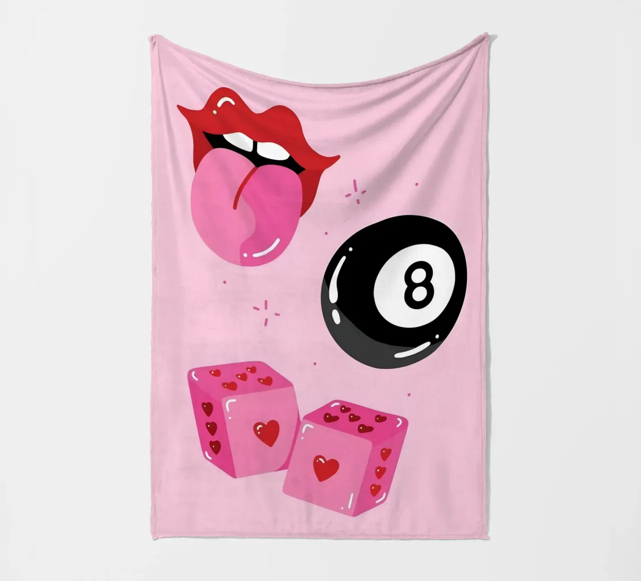 Retro Pop Art Vibes - Lips, 8 Ball & Heart Dice Print fleece blanket by homdeco