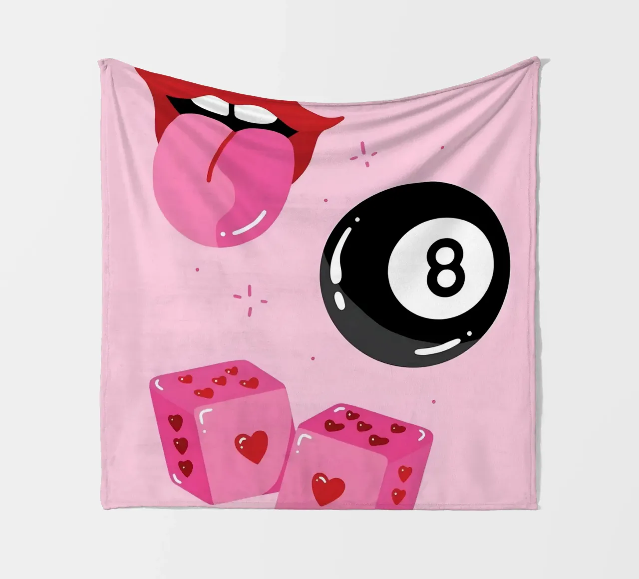 Retro Pop Art Vibes - Lips, 8 Ball & Heart Dice Print fleece blanket by homdeco
