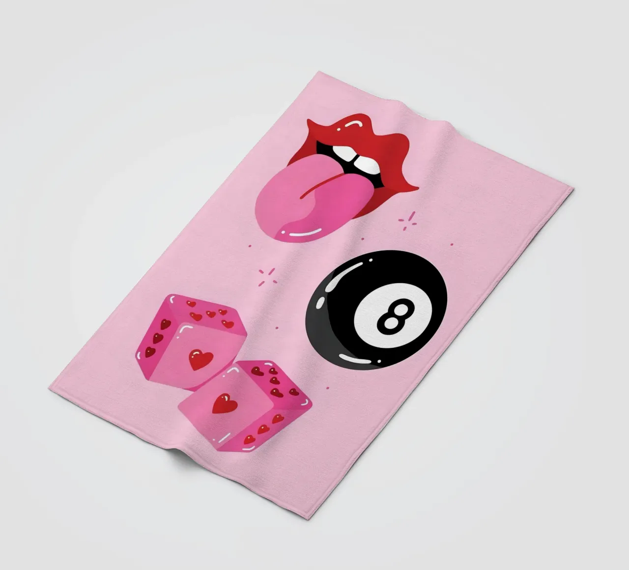 Retro Pop Art Vibes - Lips, 8 Ball & Heart Dice Print fleece blanket by homdeco