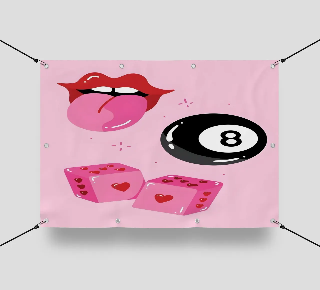 Retro Pop Art Vibes - Lips, 8 Ball & Heart Dice Print lonas publicitarias de homdeco