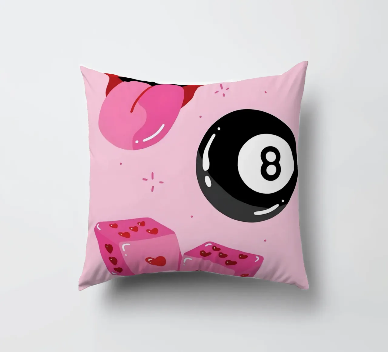 Retro Pop Art Vibes - Lips, 8 Ball & Heart Dice Print cojín de homdeco