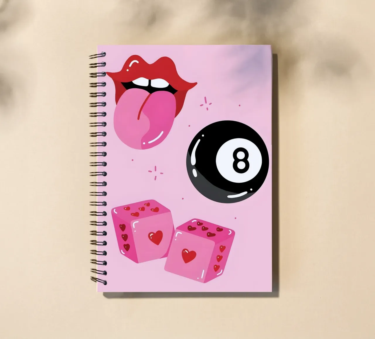 Retro Pop Art Vibes - Lips, 8 Ball & Heart Dice Print cuaderno de espiral de homdeco