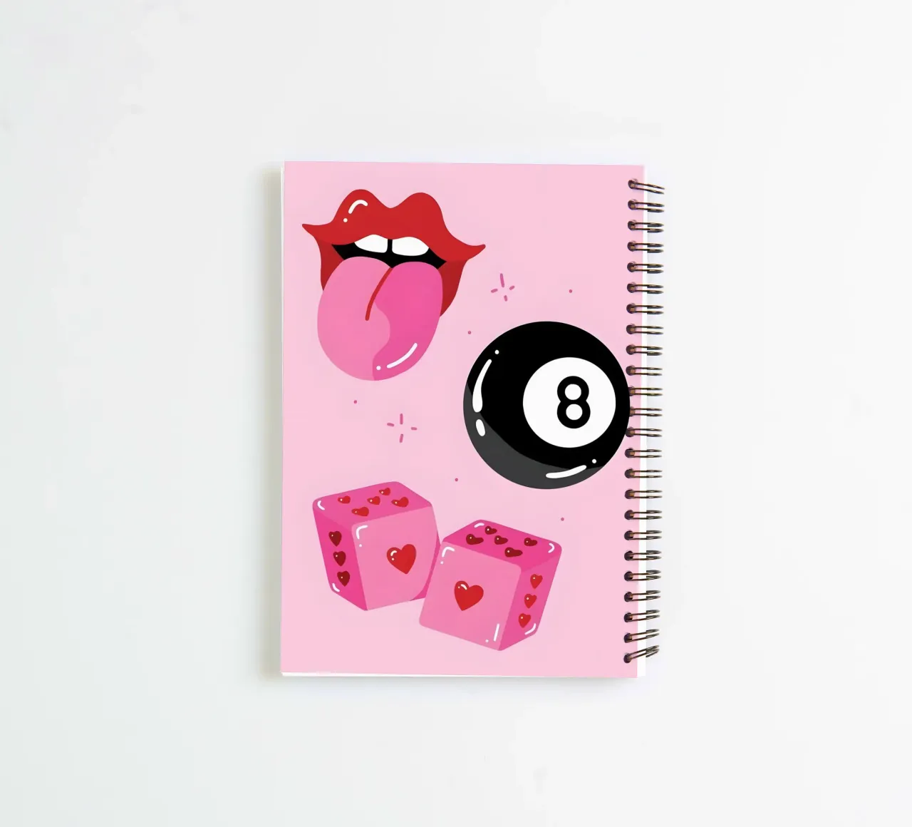 Retro Pop Art Vibes - Lips, 8 Ball & Heart Dice Print cuaderno de espiral de homdeco