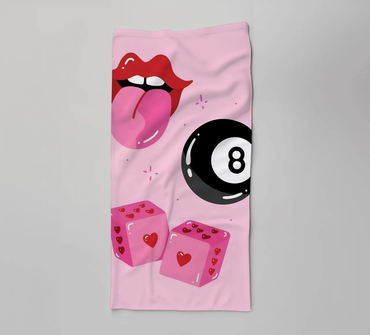 Retro Pop Art Vibes - Lips, 8 Ball & Heart Dice Print towel by homdeco