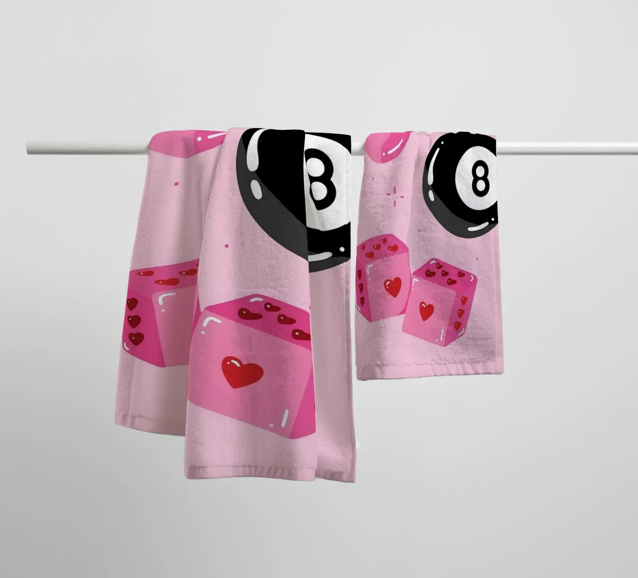 Retro Pop Art Vibes - Lips, 8 Ball & Heart Dice Print towel by homdeco