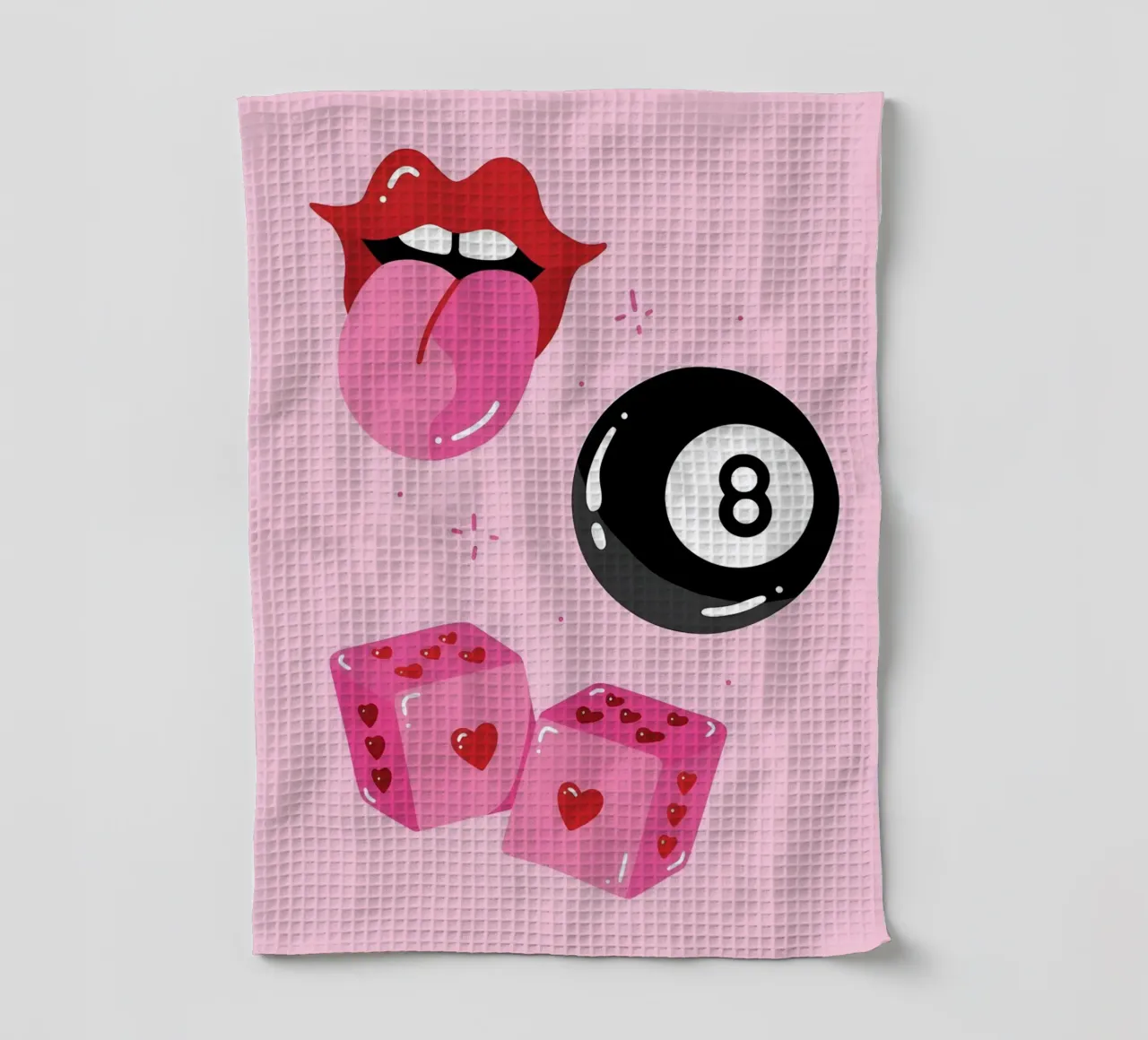 Retro Pop Art Vibes - Lips, 8 Ball & Heart Dice Print torchon de homdeco