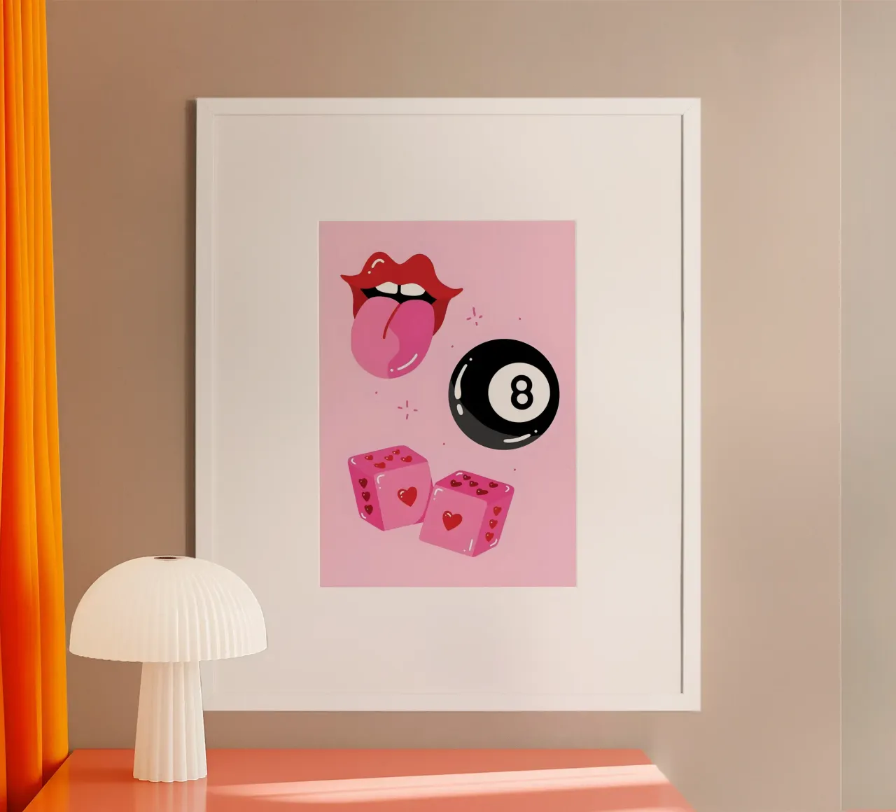 Retro Pop Art Vibes - Lips, 8 Ball & Heart Dice Print hahnemühle de homdeco