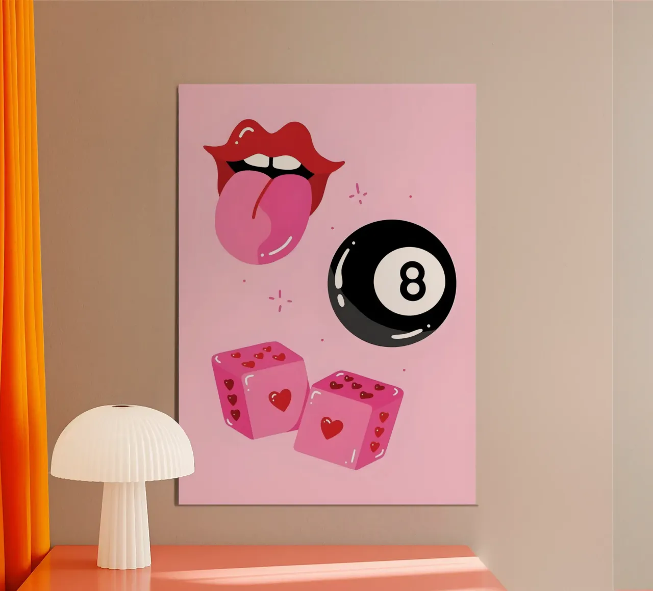 Retro Pop Art Vibes - Lips, 8 Ball & Heart Dice Print hahnemühle de homdeco