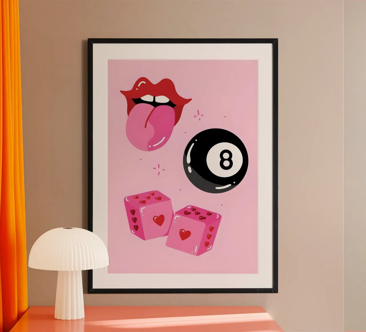 Retro Pop Art Vibes - Lips, 8 Ball & Heart Dice Print hahnemühle de homdeco