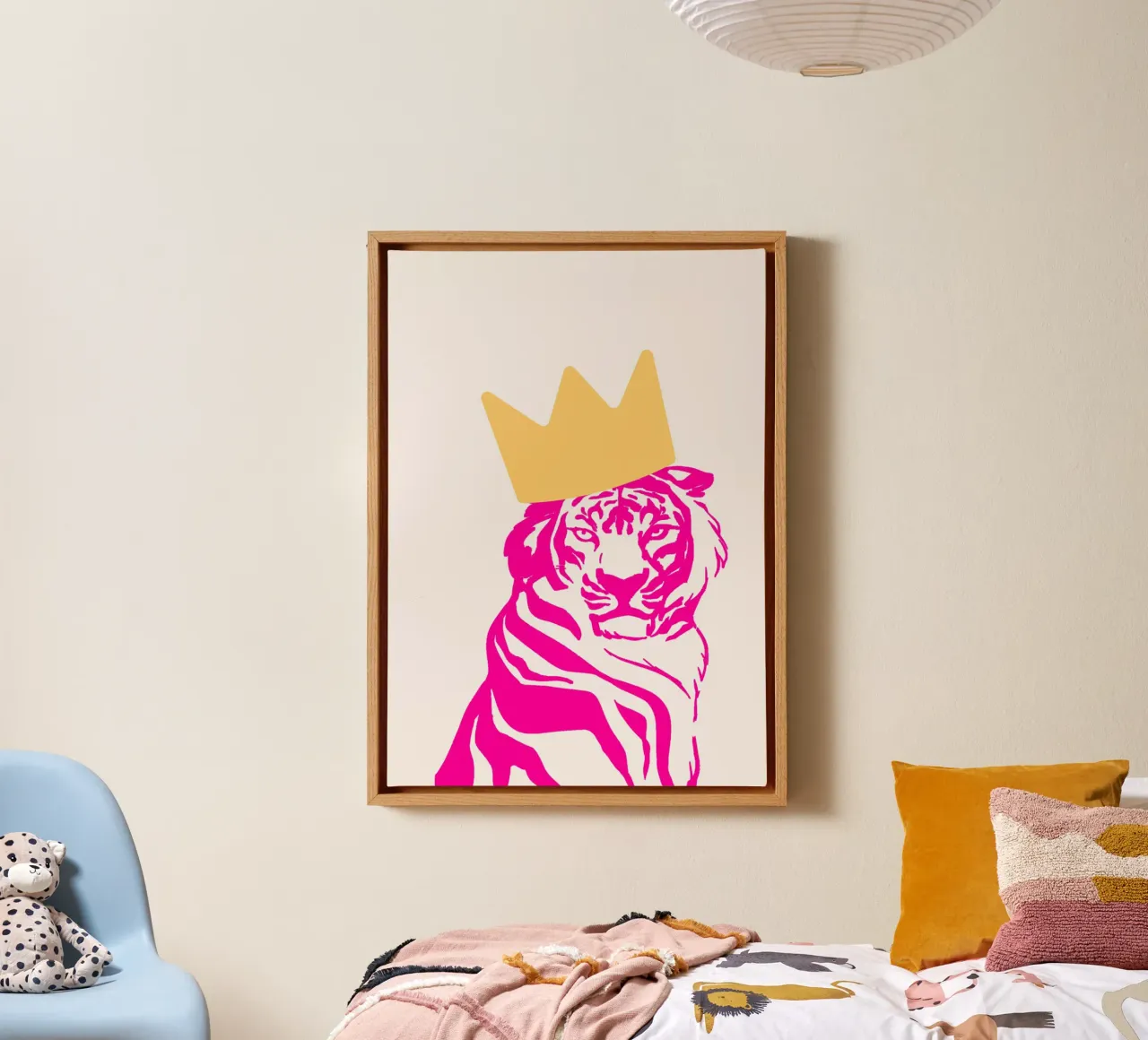 Vorstelijke roze tijger met kroon - Pop Art Wildlife Print canvas met Baklijst van homdeco