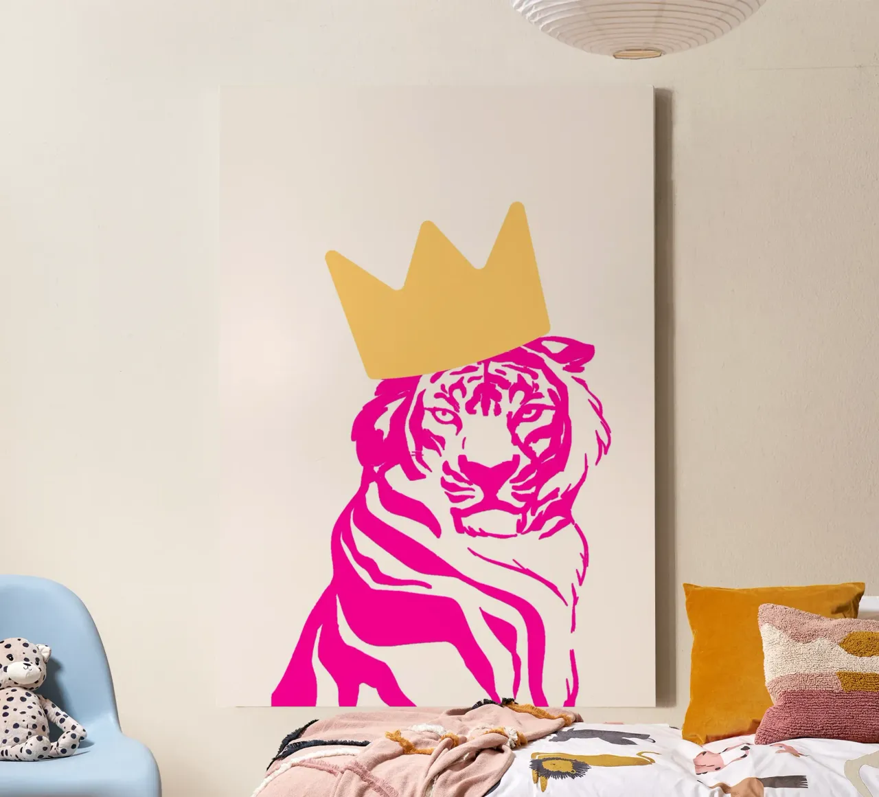 Vorstelijke roze tijger met kroon - Pop Art Wildlife Print canvas met Baklijst van homdeco