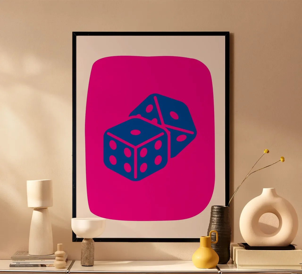Bold Dice Pop Art - Fuchsia & Blue Game Room Print poster de homdeco