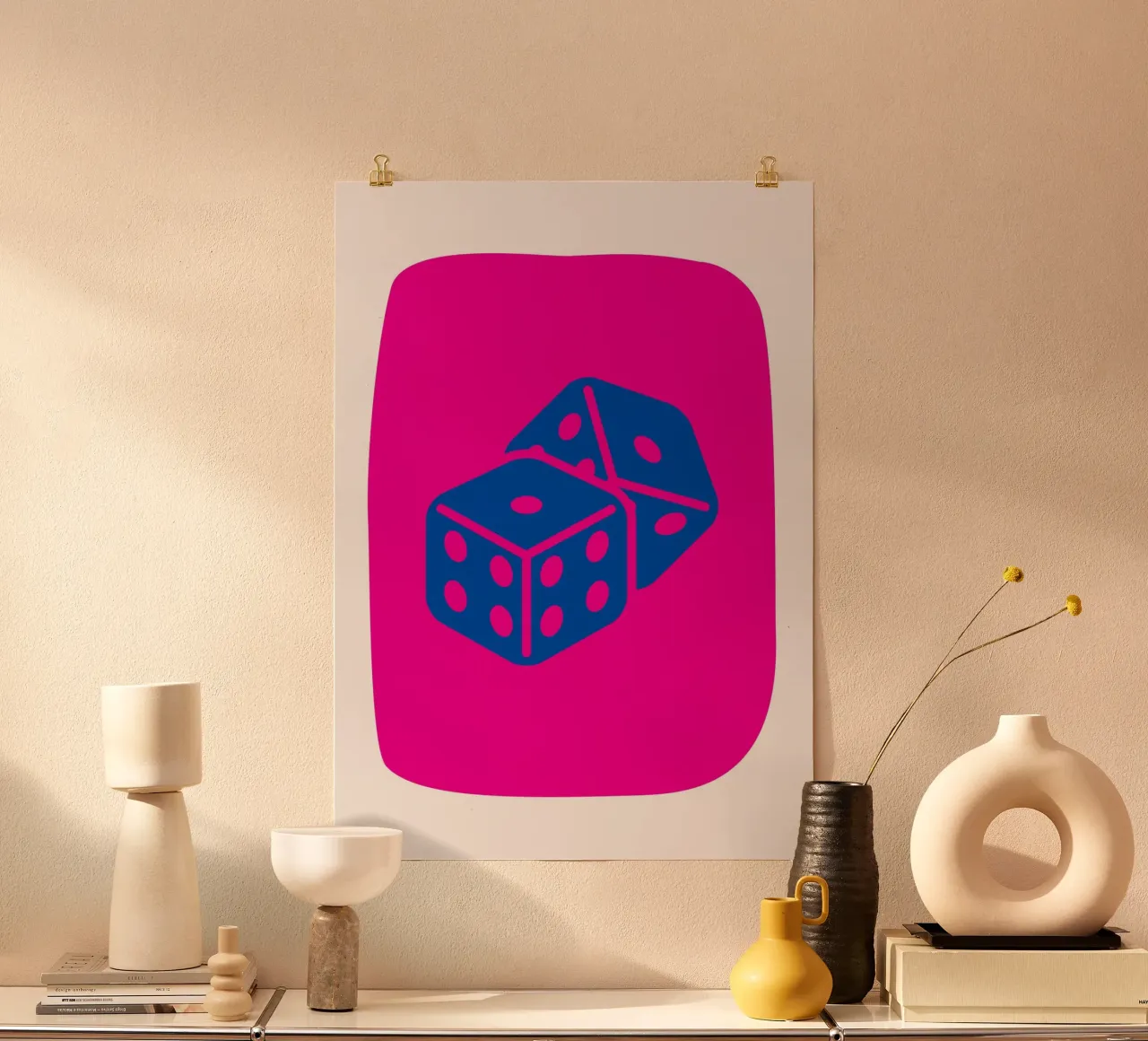 Bold Dice Pop Art - Fuchsia & Blue Game Room Print poster de homdeco