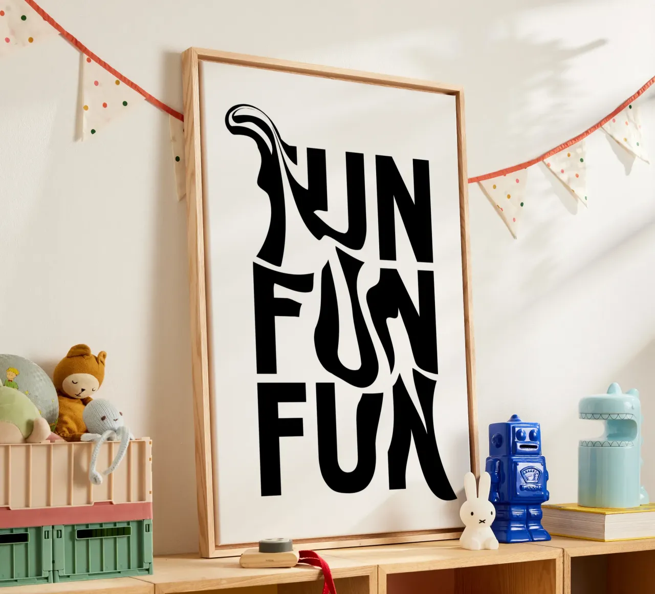 "FUN FUN FUN" Abstract Typography - Black & White Print canvas with Floater frame by homdeco