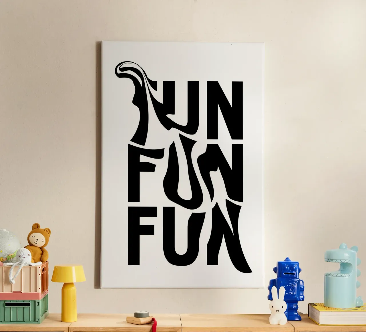 "FUN FUN FUN" Abstract Typography - Black & White Print canvas with Floater frame by homdeco
