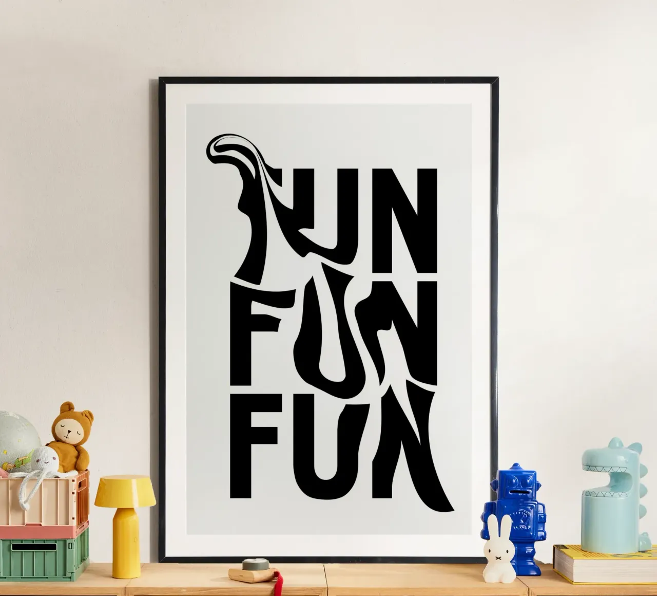 "FUN FUN FUN" Abstract Typography - Black & White Print poster by homdeco