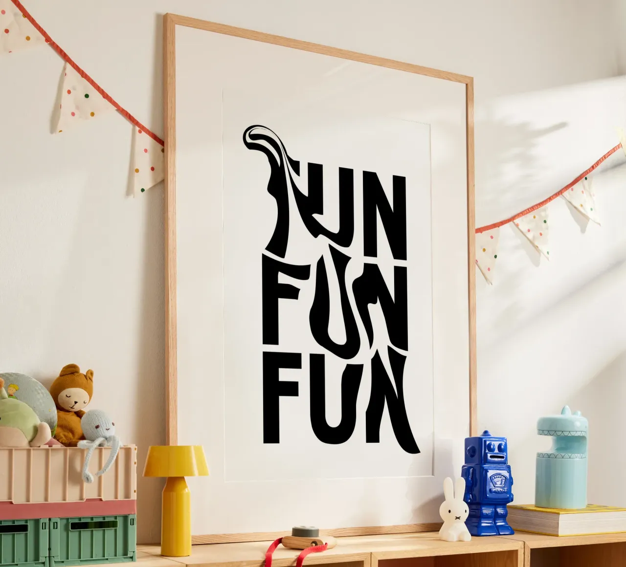 "FUN FUN FUN" Abstract Typography - Black & White Print poster by homdeco