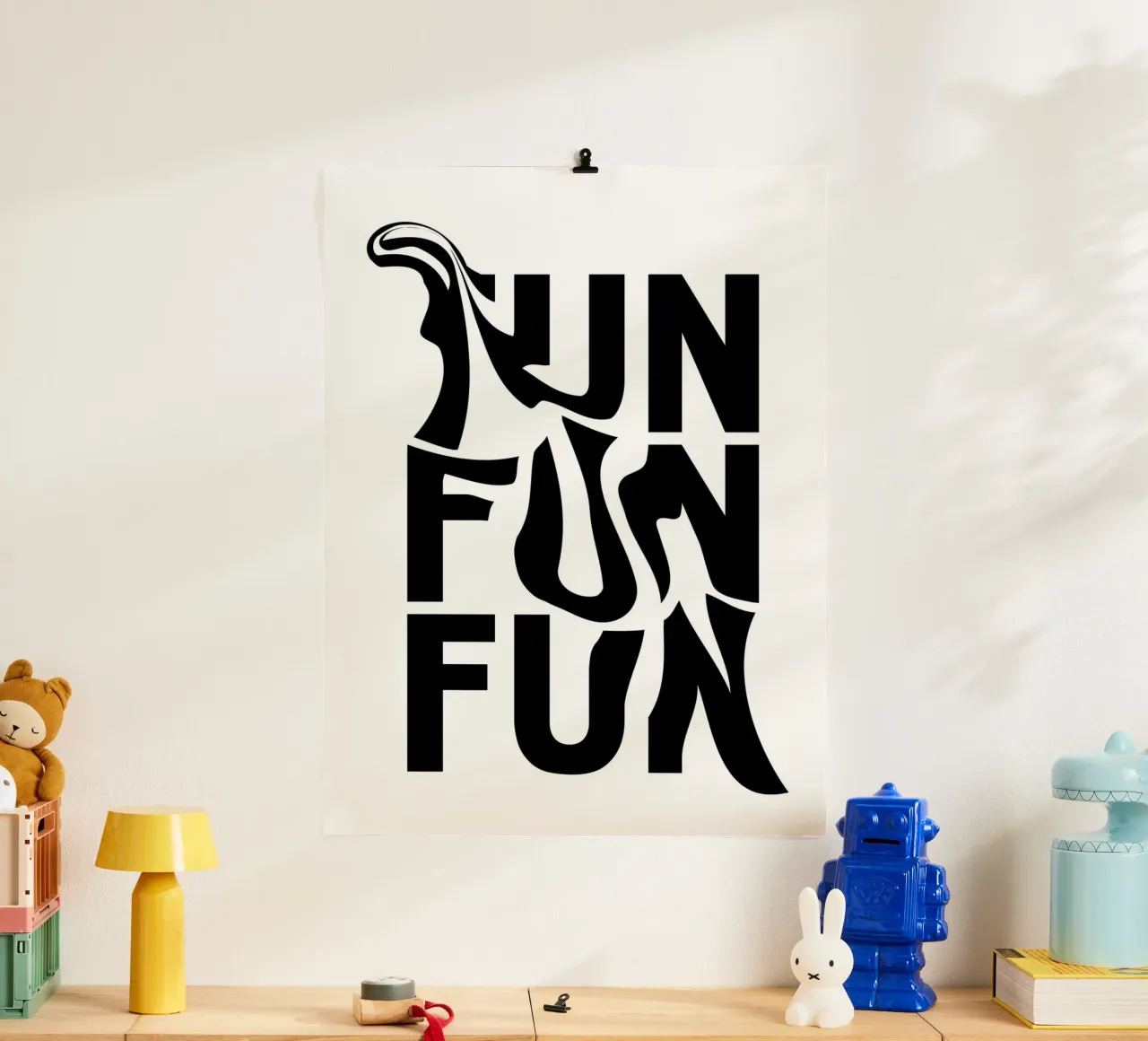 "FUN FUN FUN" Abstract Typography - Black & White Print poster by homdeco