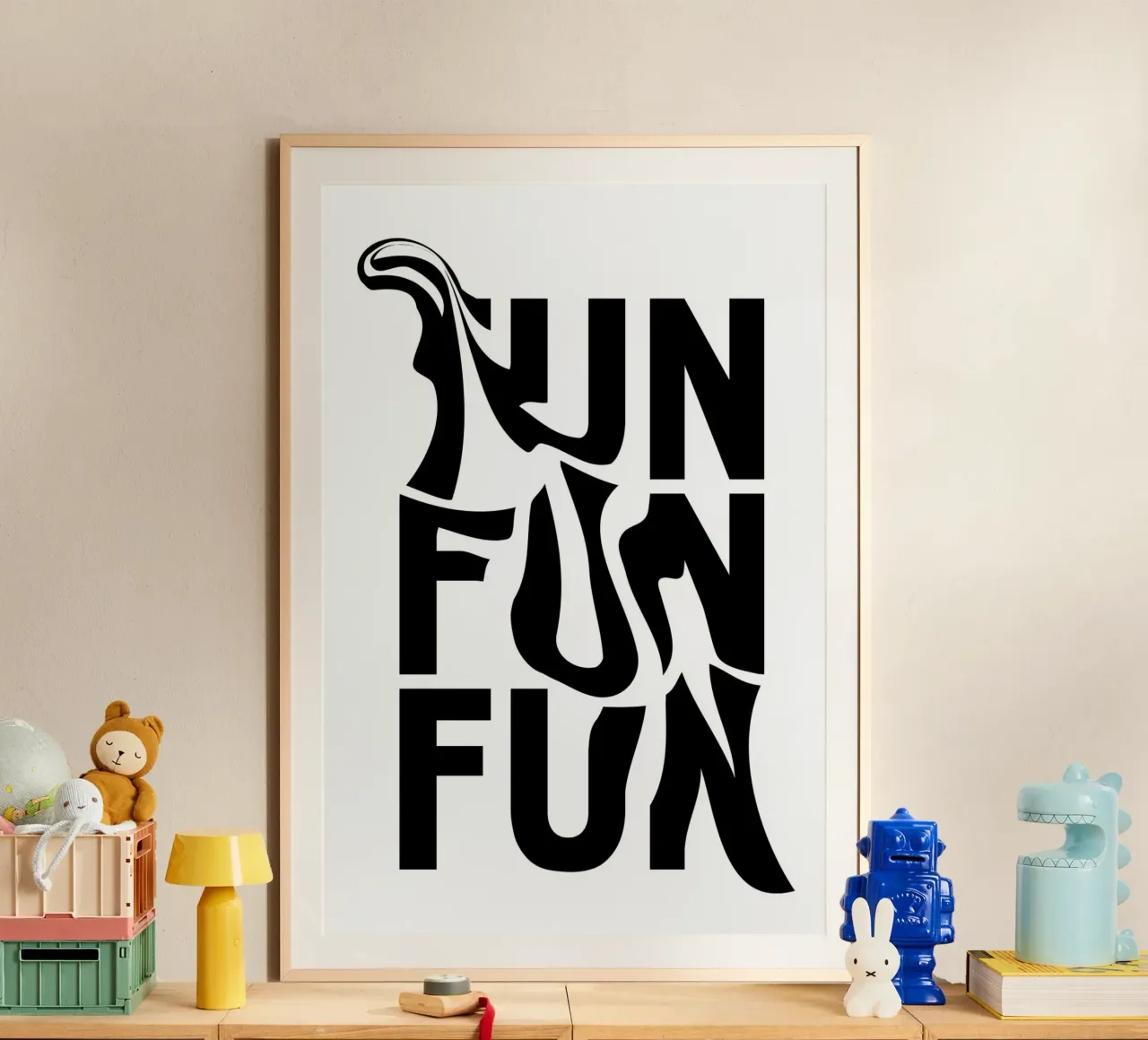 "FUN FUN FUN" Abstract Typography - Black & White Print poster by homdeco