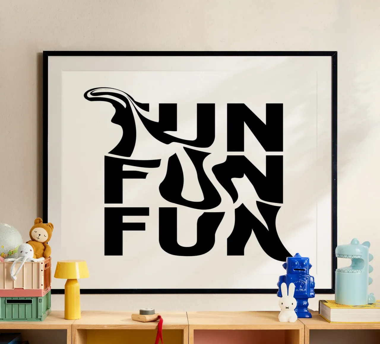 "FUN FUN FUN" Abstract Typography - Black & White Print poster by homdeco