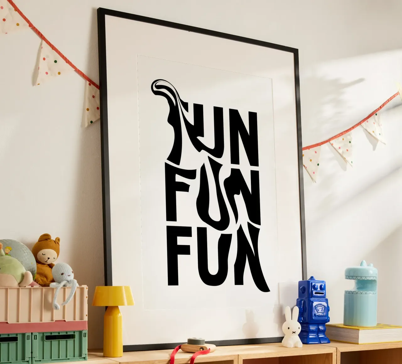 "FUN FUN FUN" Abstract Typography - Black & White Print poster by homdeco