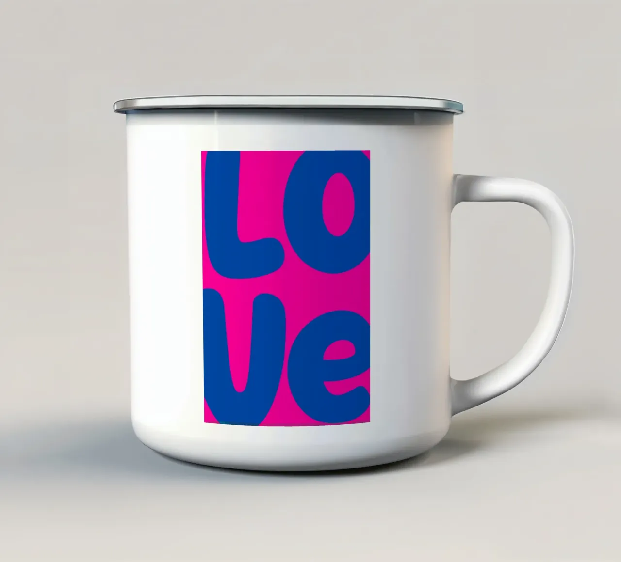 Bold LOVE Pop Art - Blauw & Roze Color Block Print emaille mok van homdeco