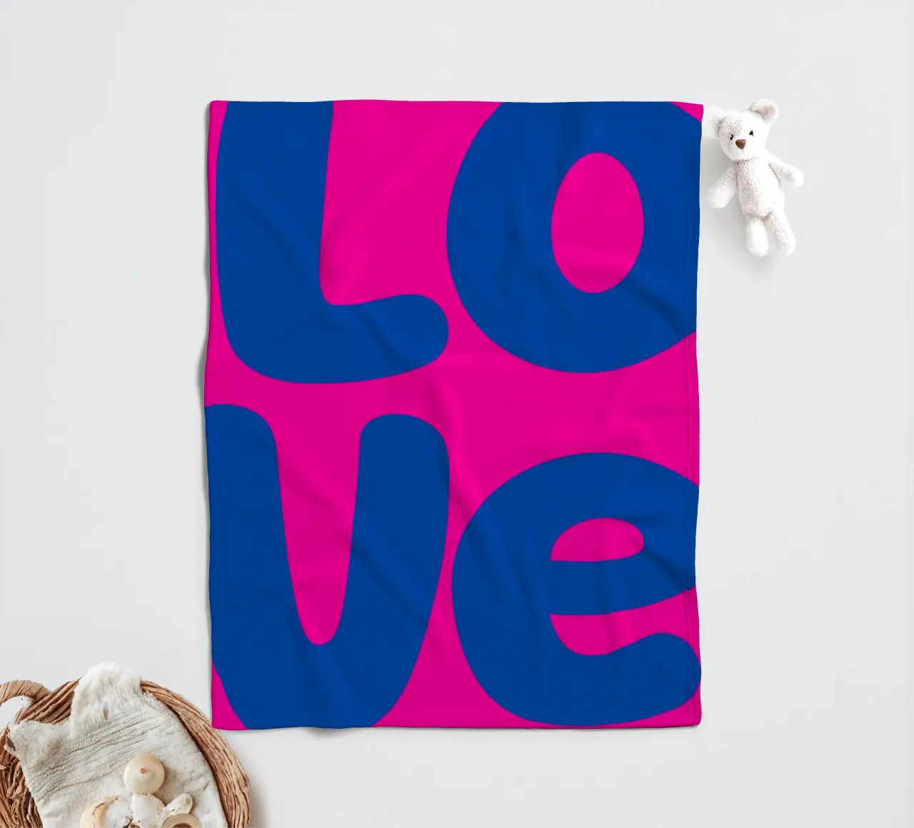 Bold LOVE Pop Art - Blauw & Roze Color Block Print fleecedeken van homdeco
