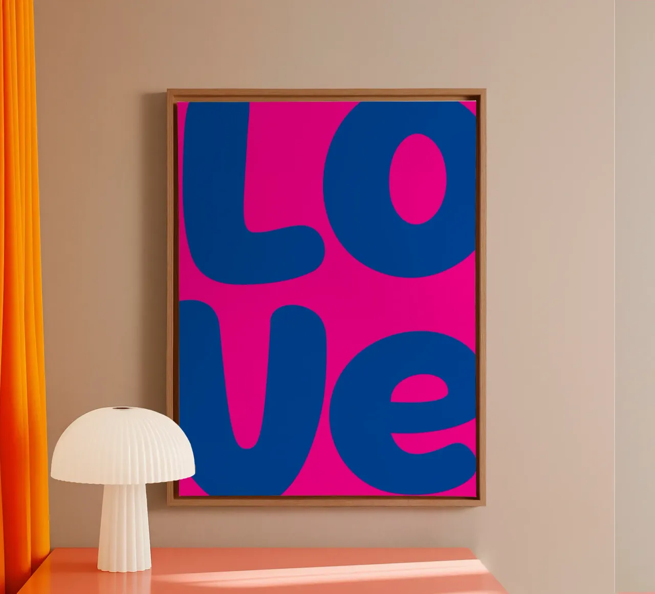 Bold LOVE Pop Art - Blue & Pink Color Block Print canvas with Floater frame by homdeco