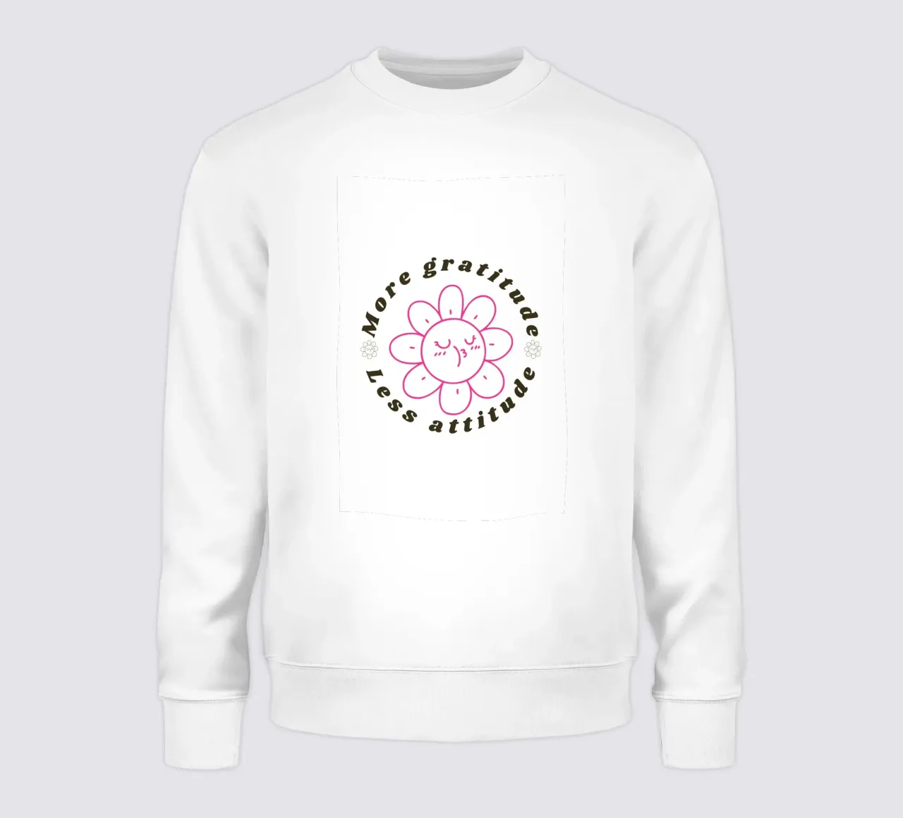 "Más Gratitud Menos Actitud" - Impresión Flor Retro sudadera de homdeco