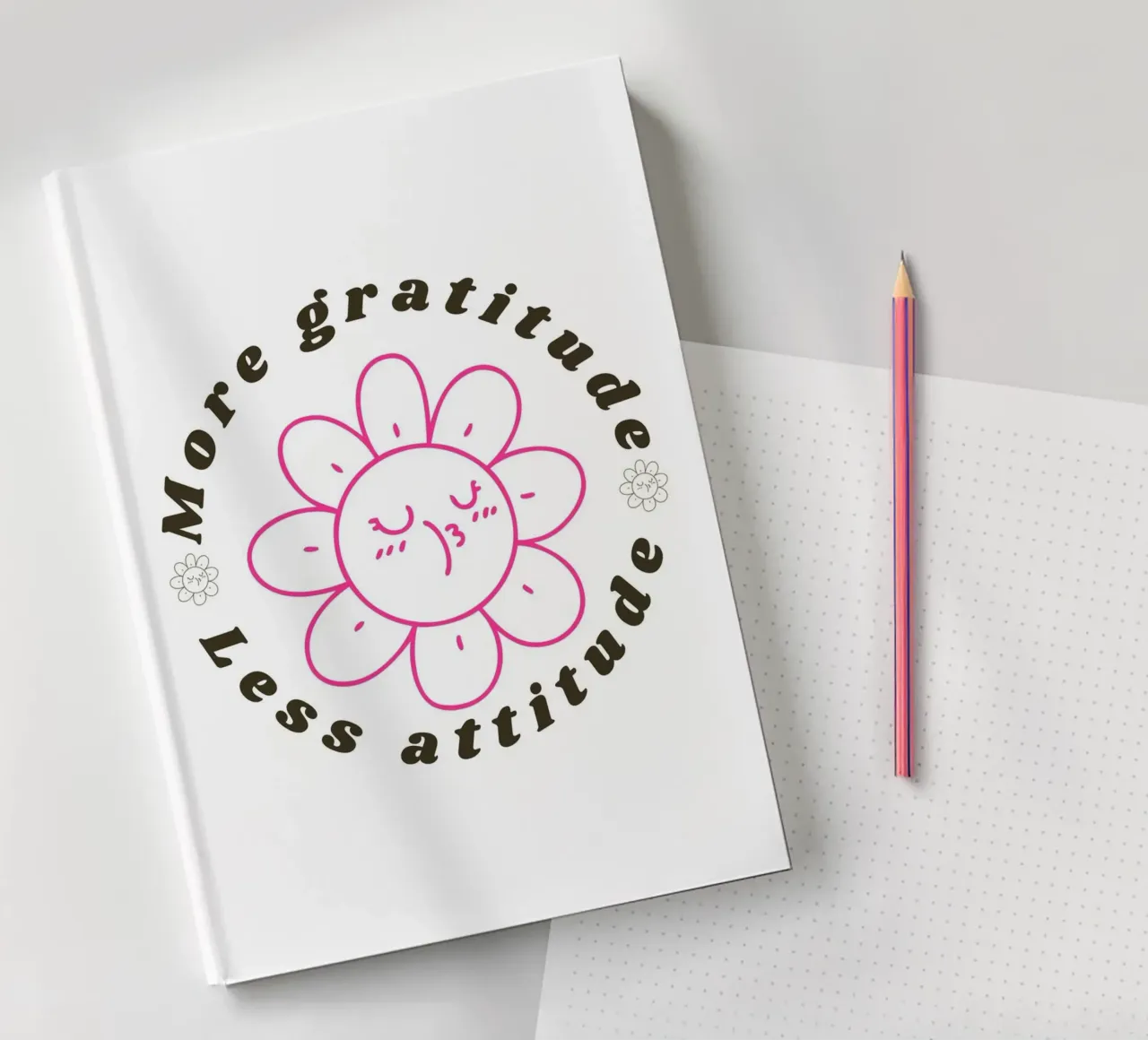 "More Gratitude Less Attitude" - Retro Flower Print notebook by homdeco