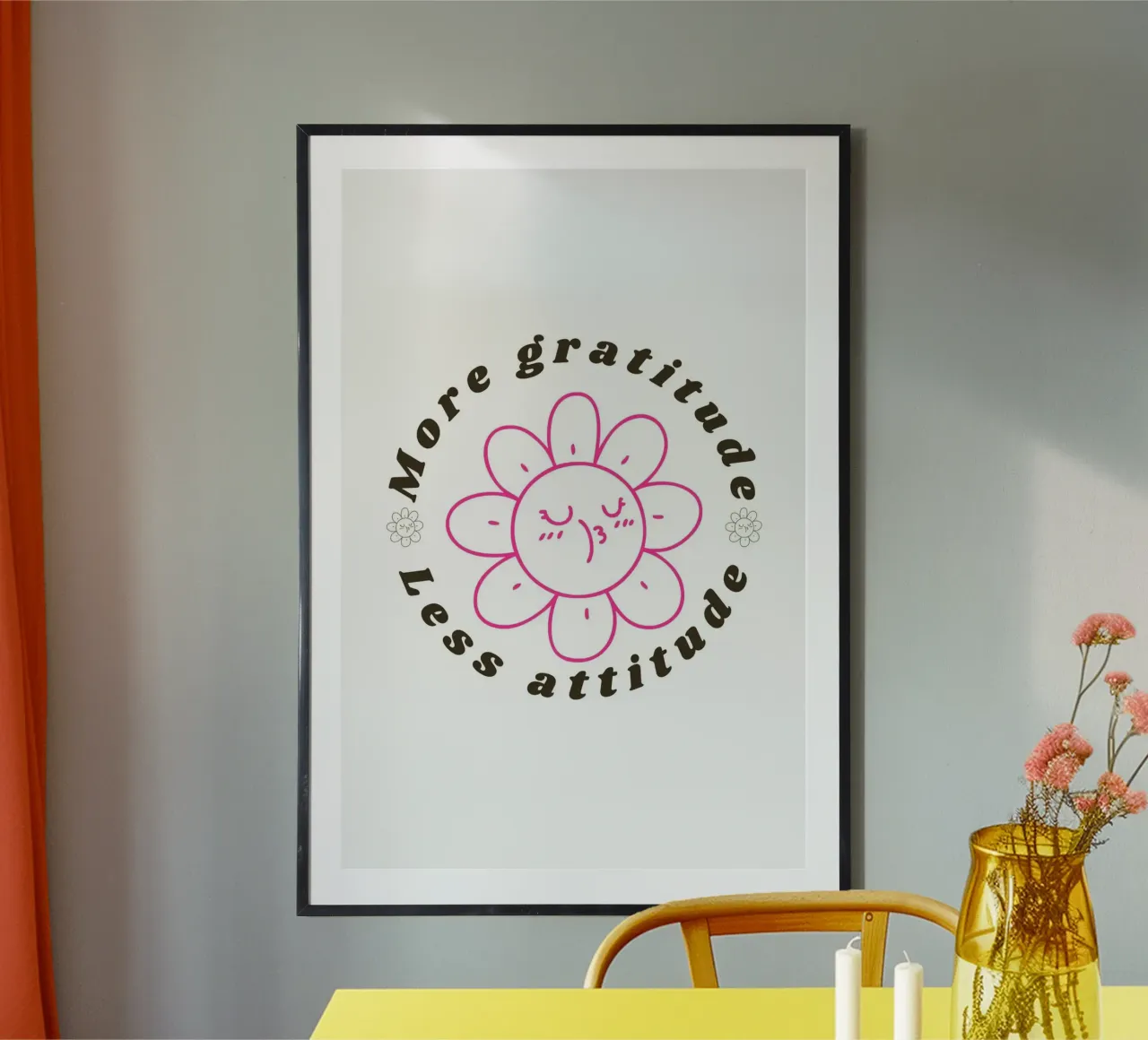 "More Gratitude Less Attitude" - Retro Flower Print hahnemühle by homdeco