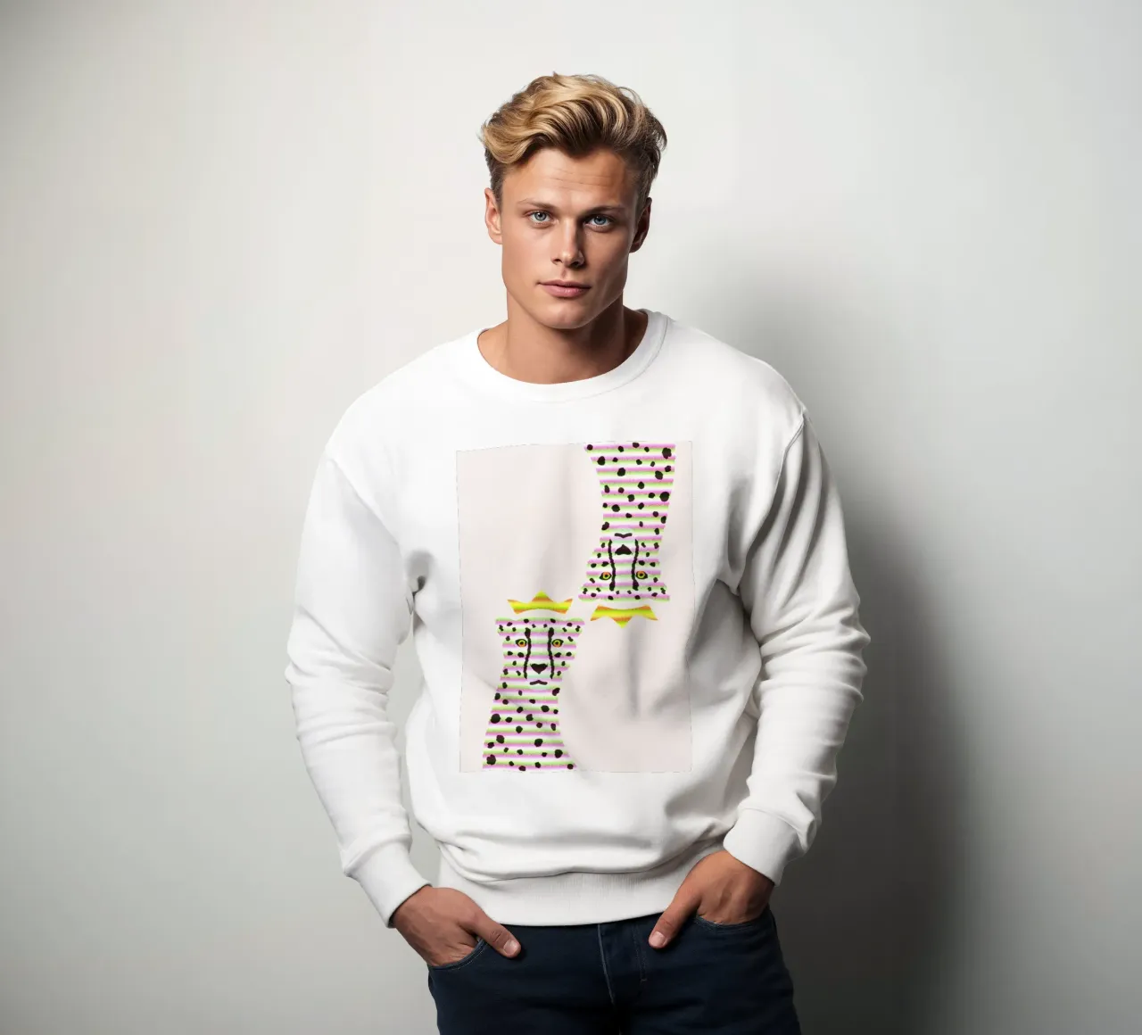 Regal Cheetah Pop Art - Stampa a righe rosa e verde felpa da homdeco