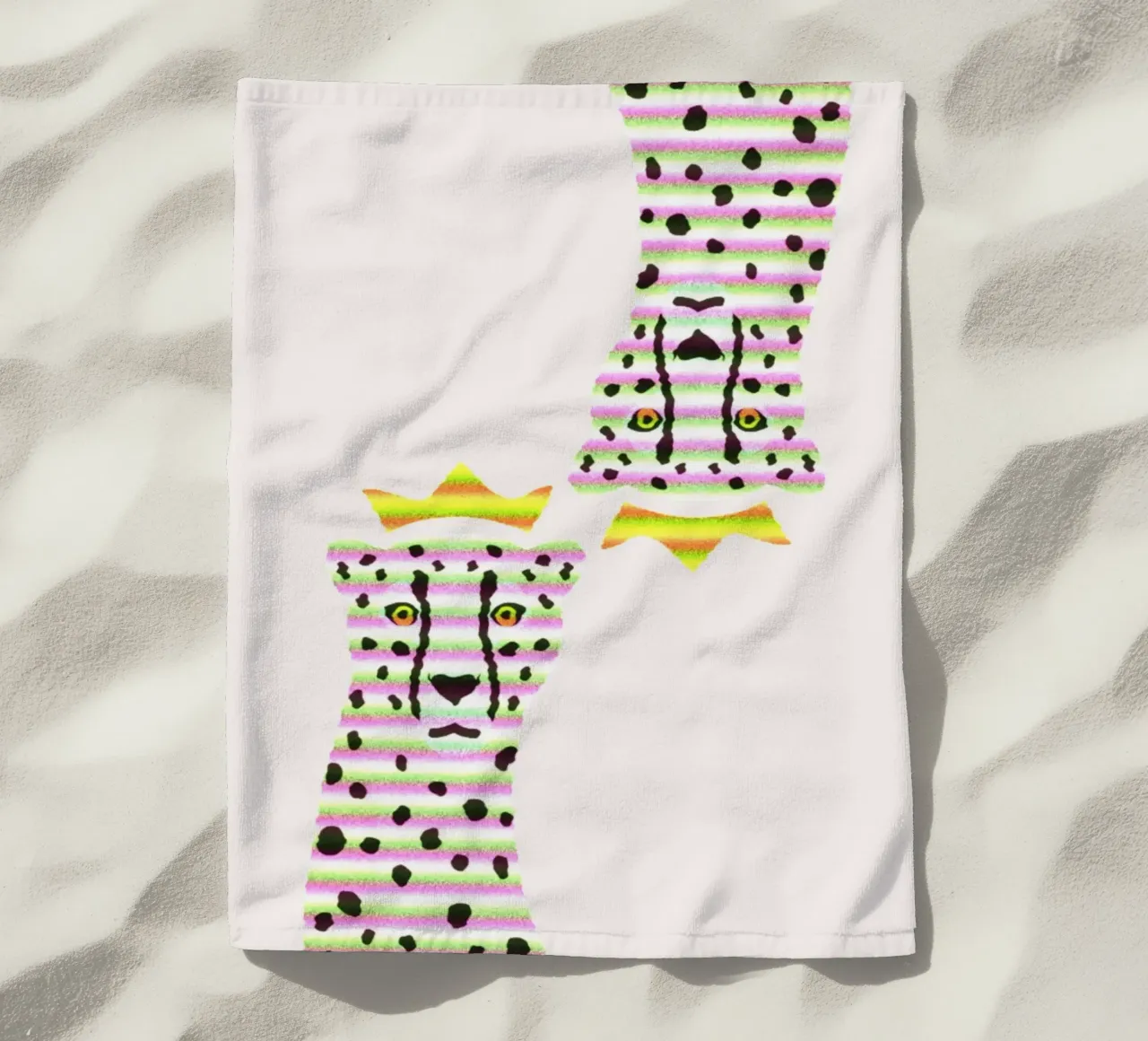 Regal Cheetah Pop Art - Stampa a righe rosa e verde telo mare da homdeco