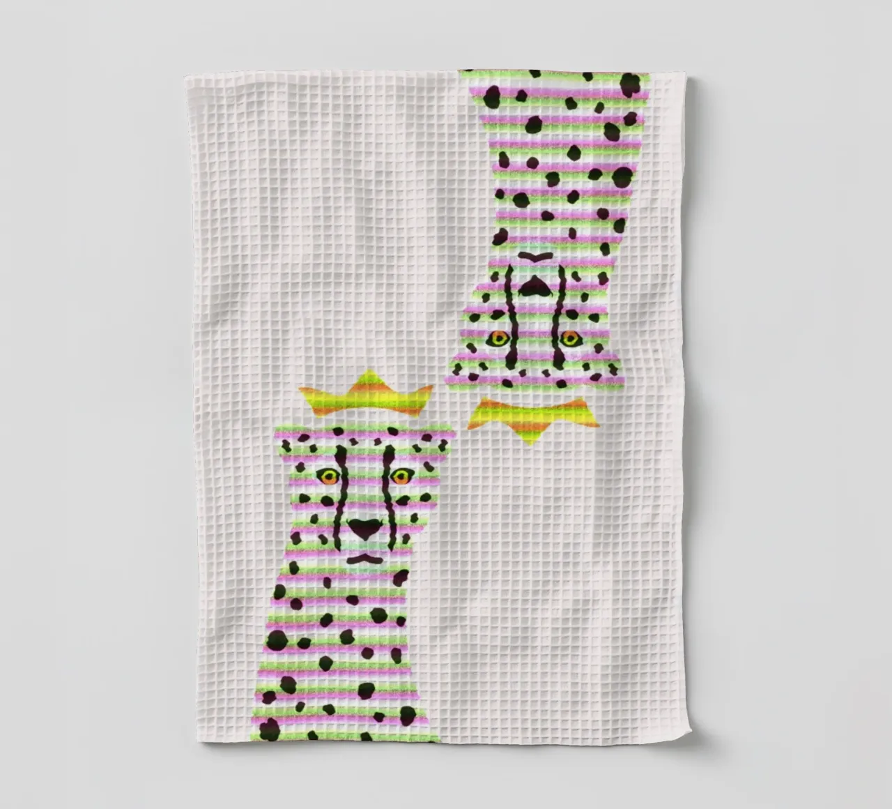 Regal Cheetah Pop Art - Imprimé rayé rose et vert torchon de homdeco